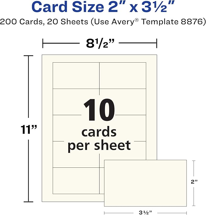 Avery Clean Edge Printable Business Cards with Sure Feed Technology, 2" x 3.5", Ivory, 200 Blank Cards for Inkjet Printers (08876)