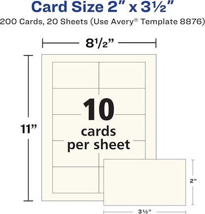 Avery Clean Edge Printable Business Cards with Sure Feed Technology, 2" x 3.5", Ivory, 200 Blank Cards for Inkjet Printers (08876)