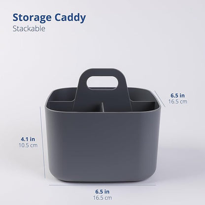 BLUE GINKGO Stackable Organizer Caddy – Korean-Made Portable Tote for Bathroom, Office, Crafts, or School Supplies (Square, Gray)