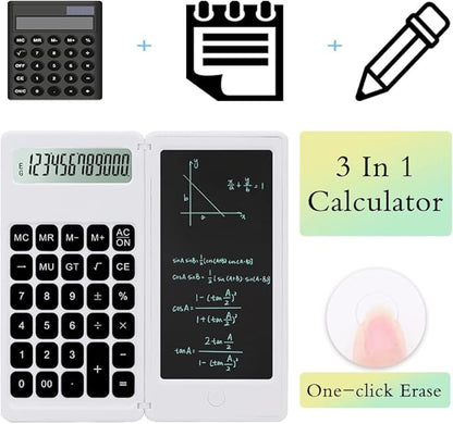 Desk Calculator, Desktop Small Calculator with Writing Notepad, Basic 4-Function Math Large Button Calculator, School Supplies for Kids, Middle/High School Students (White)