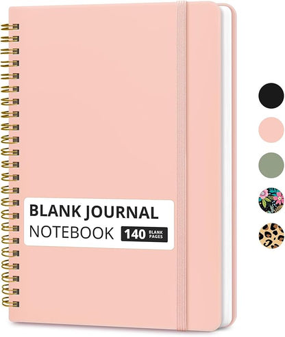 Taja Blank Spiral Journal Notebook for Women & Men, 140 Pages, Sketch Book, Plain Notebook for Drawing & Sketching, Journals for Creative Writing, A5(6"x8") - Pink