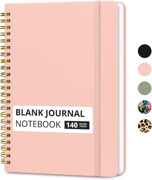 Taja Blank Spiral Journal Notebook for Women & Men, 140 Pages, Sketch Book, Plain Notebook for Drawing & Sketching, Journals for Creative Writing, A5(6"x8") - Pink