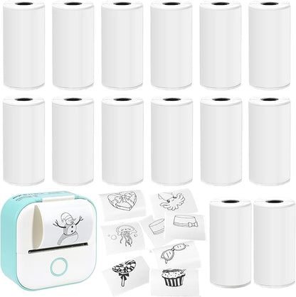 14 Rolls 53mmx28mm Thermal Printer Paper, Mini Colorful Self-adhesive Label Printer Paper for Phomemo Memoking Mini Printer, Small Printer T02/M02, Study Notes, Journal Photos (white)