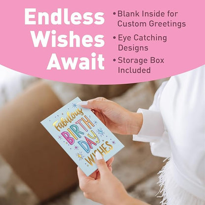 S&O Box of Happy Birthday Cards with Envelopes - 100 Unique Memorable Birthday Cards with Envelopes - Colorful Important Day Notes Bulk for Office & Home - Assorted Occasion Greetings - 4x5.5”