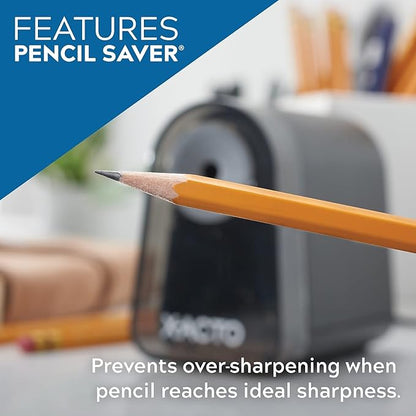 X-ACTO Pencil Sharpener, Mighty Mite Electric Pencil Sharpener with Pencil Saver, SafeStart Motor, Small Pencil Sharpener Perfect for Teacher and Homeschooling Supplies, Black, 1 Count