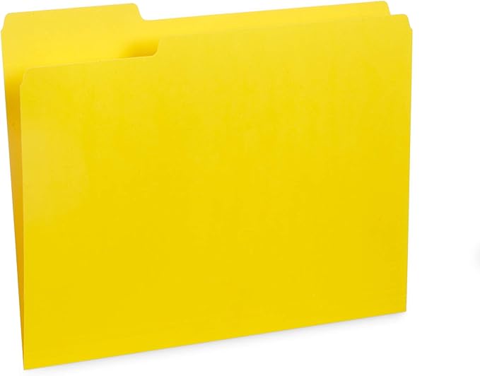 File Folder, 1/3 Cut Tab, Letter Size, Yellow, 200 per Box