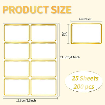 2" x 3" 200 PCS Name Labels, Waterproof Blank Name Tag Stickers with Permanent Adhesive Writable Stickers with Metallic Gold Border for School Office Home