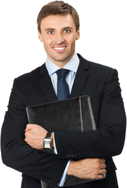 Personalized Leather Portfolio Padfolio with Zipper, Professional Business Portfolio with A4/US letter Writing Pad holder for Resume, Interview, Leather Portfolio for Men and Women, Black, Customized