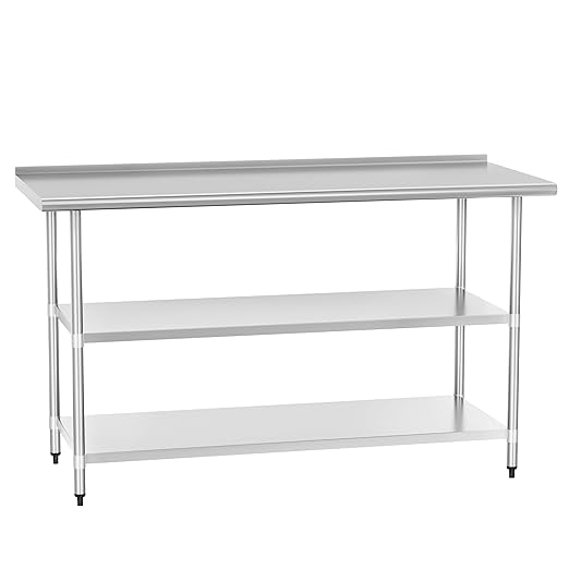 Stainless Steel Table 24 x 60 Inches Metal Work Table with 2 Adjustable Undershelves & Backsplash for Commercial Kitchen, Outdoor, Restaurant, Hotel & Garage