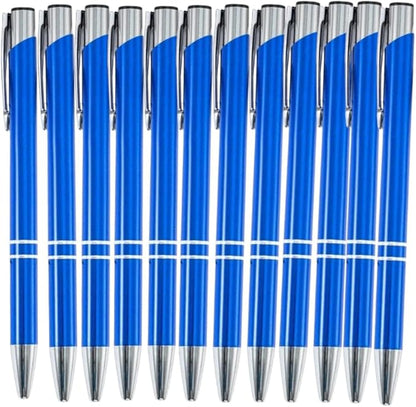 12 Pcs Stylish quality metal ballpoint Pens, Office and School stylus Ball Pen Advertising Luxury Quality, black ink, soft writing experience (Blue)