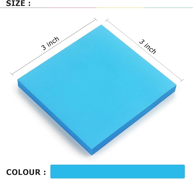 Sticky Notes 3x3 Self-Stick Notes Bright Colors Sticky Notes 8 Pads 80 Sheet/Pad (Blue)
