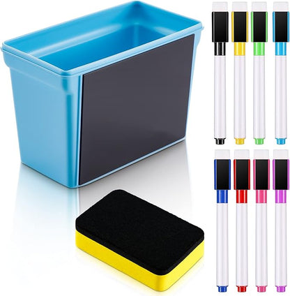 Boao Whiteboard Dry Magnetic Plastic Holder, 8 Pieces Colorful Magnetic Markers with Eraser Cap, Whiteboard Eraser for School Office Home 100th Day of School, 10 Pieces Totally(Simple)