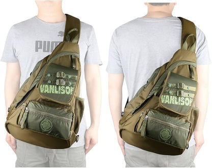 Larswon Sling Bag with USB Charging Port, Sling Backpack USB, Shoulder Backpack, Large Crossbody Bag, Chest Bag Large Army Green