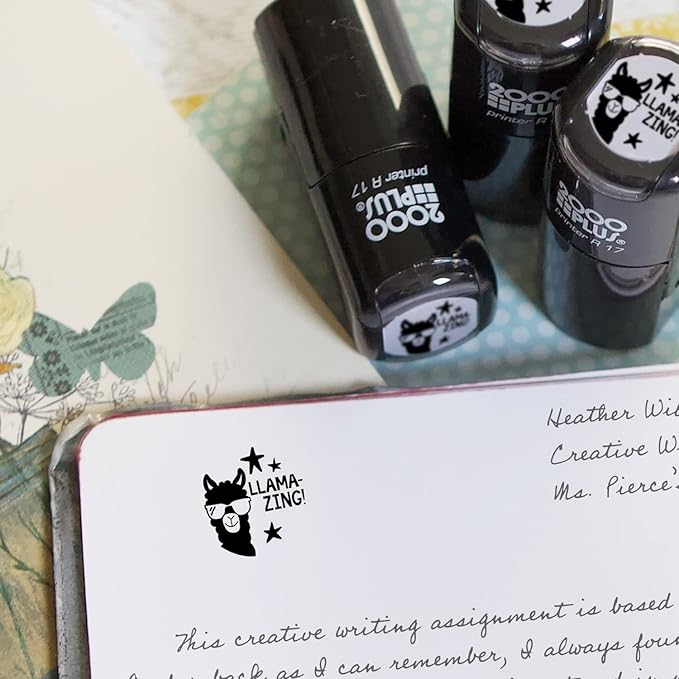 Llama Stamp / 2000 Plus Self Inking Teacher Cute Animal Reward Stamper / 9/16" Small Black Llama-zing Imprint Planner Worksheet Stamp