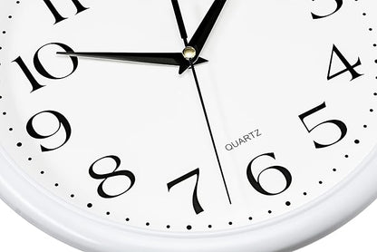 Bernhard Products White Wall Clock Silent Non Ticking 10 Inch Quality Quartz Battery Operated Round Easy to Read Home/Kitchen/Office/Classroom/School Clocks