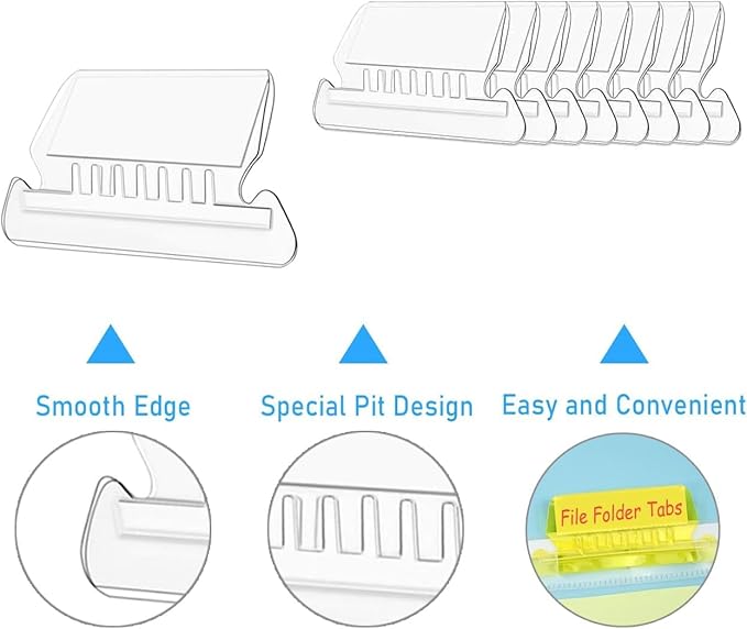 File Folder Tabs, Insertable Plastic Tabs Hanging Folder Tabs,100 Pcs Hanging File Folder Tabs with 200Pcs Inserts for Hanging Folders (Clear)