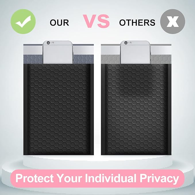 UCGOU Bubble Mailers 8.5x12 Inch Black 25 Pack Usable Size 8.5x11 Poly Padded Envelopes #2 Medium Mailing Opaque Packaging Postal Self Seal Waterproof Boutique Shipping Bags for Clothes Makeup