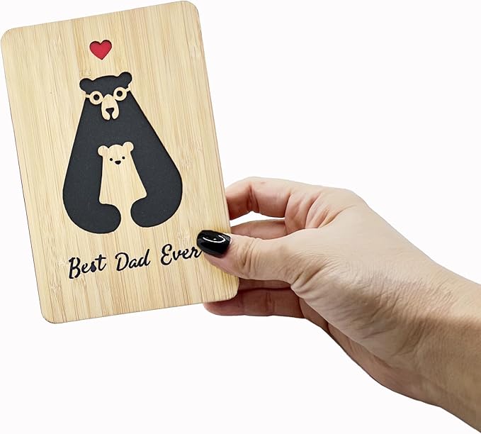 Fathers Day Cards,Handmade Bamboo Greeting Cards,Wooden Thankyou Card,Father's day Card for Dad,Best dad ever