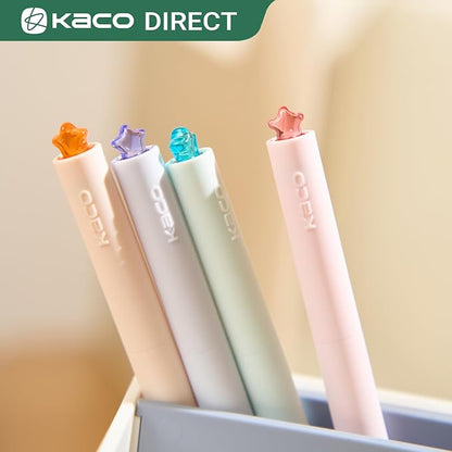 Kaco FIRST Gel Pens Cute Stationery Black Ink, 0.7 mm Medium Point, Aesthetic Cute Star Pens for Journaling (4 Bright Colors)