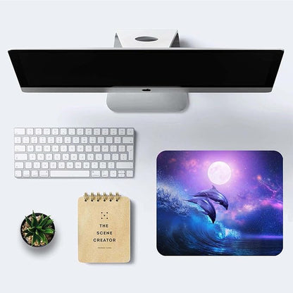 Night Ocean Mouse Pad,Beautiful Dolphins Mouse Pad,Full Moon Mouse Pad,Mouse Mat Square Waterproof Mouse Pad Non Slip Rubber Base MousePads for Office Laptop, 9.5"x7.9"x0.12" Inch