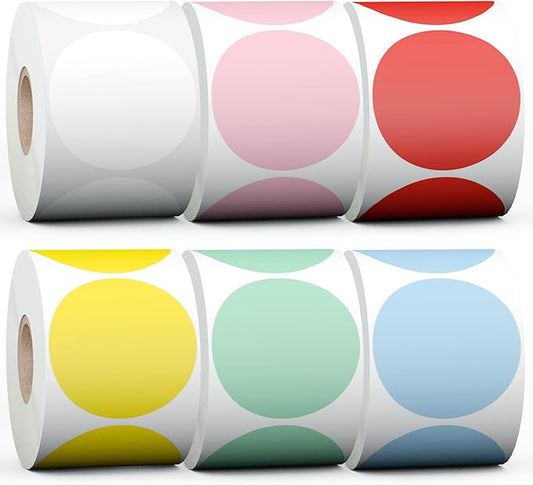 Misofuki 2" 4500 Labels 6-Color Assorted Circle Direct Thermal Stickers Label Rolls Bulk Set Compatible for Zebra Rollo MUNBYN POLONO & Other Thermal Printers,Self-Adhesive Round Direct Thermal Labels