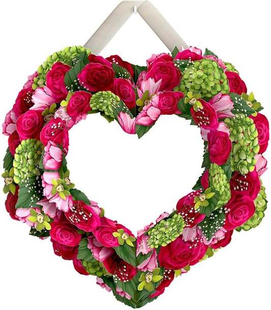 Lovepop Love Pop-Up Paper Wreath for Her and Him - 3D Greeting Cards for Boys, Girls, Men, Women - Rose Heart Wreath - 14" Flower Decor - Blank Notecard Included