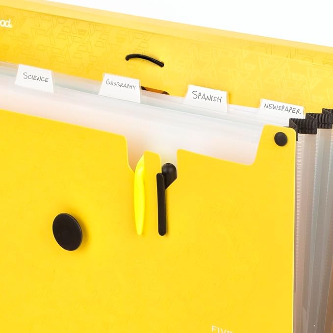 Five Star Expanding File Organizer, 6-Pocket Accordian File Organizer, Bungee Closure, Holds 11" x 8-1/2", Harvest Yellow (350100G-ECM)