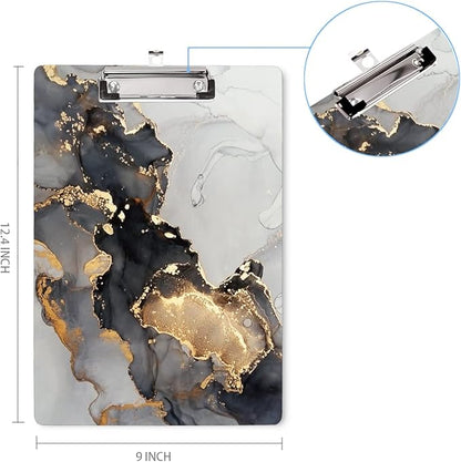 WAVEYU Marble Hardboard Office Clipboard, Clipboard with Low Profile Clip Designed for Students Classroom School and Office Use, Grey+Gold (12.5"x9")
