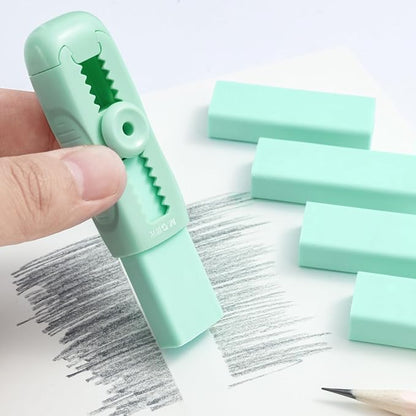 M&G 4+1 Pack Rubber Erasers Sliding Retractable Eraser, Soft Cute Erasers Push Pull Large Pencil Eraser with Plastic Sleeve 4 Refill Eraser for Students Kids, School Office Home Supplies (Green)