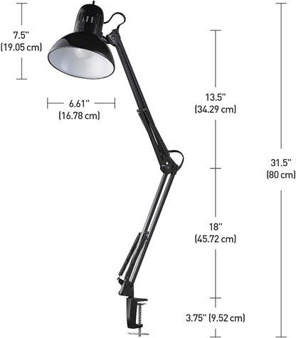 Globe Electric 12641 Architect 32" Swing-Arm Clamp-On Lamp, Black Architect, Finish, LED Bulb Included