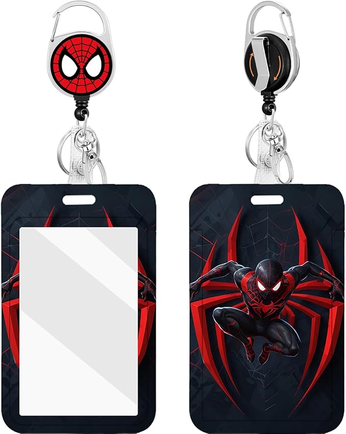 2 Pack for Spider-Man ID Badge Holder with Clip Badge Reels Retractable Heavy Duty Id Card Vertical Lanyard Holder with Carabiner Badge Reel with 24 inches Pull Cord