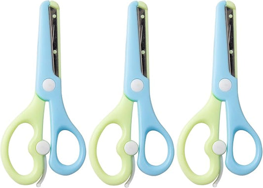 Safety Scissors FOR KIDS 3-Pack, Training Craft Scissors,Ergonomic Handle Perfect for Paper Cutting, (BLUE)