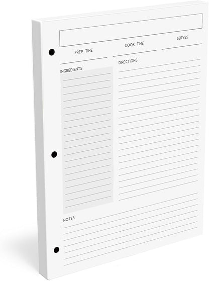 Recipe Card Set, 3-Hole Punched (Set of 30), 8.5 x 11 inch, 200 GSM Insert Card, Letter Size for Saving Recipes