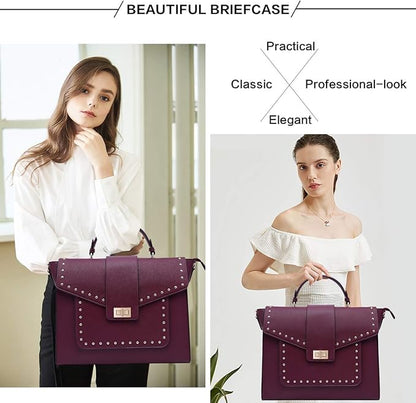 EaseGave Laptop Bag for Women, 15.6 Inch Burgundy Briefcase with Detachable Strap, Roomy Laptop Tote with Size Guide, Professional Messenger Bag