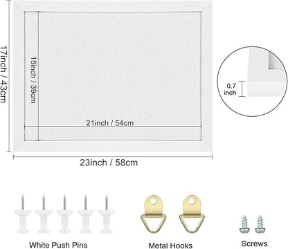 TORASO Cork Board Bulletin Board, Cork Boards for Walls with Pins, Eye Bolts, gaskets, Screws, Pin Board for Office, School and Home (White, 17“x23-2P)