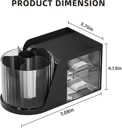 Marbrasse Desk Organizer with 2 Drawer, 360 Rotating Pen Holder, 6 Slots Pencil Organizer + 2 Drawer, Art Supply Storage Box Caddy for Office (Black)
