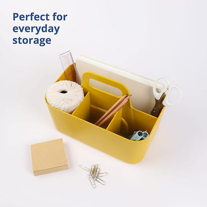 BLUE GINKGO Stackable Organizer Caddy – Korean-Made Portable Tote for Bathroom, Office, Crafts, or School Supplies (Rectangle, Yellow)