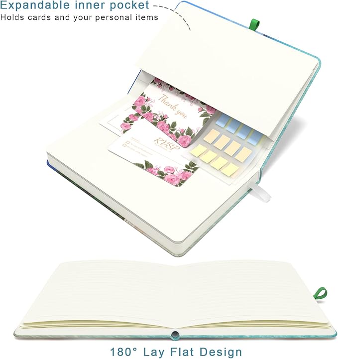 Small Notebook, Mini Pocket Journal A6 5.7" x 3.9", Leather Hardcover Journal with Pen Holder, 160 Thick Papers, Cute Lined Notebook Small Notepad for Women Writing Work Travel, Coconut Trees