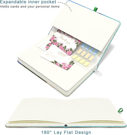 Small Notebook, Mini Pocket Journal A6 5.7" x 3.9", Leather Hardcover Journal with Pen Holder, 160 Thick Papers, Cute Lined Notebook Small Notepad for Women Writing Work Travel, Coconut Trees