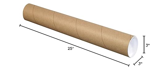 BOX USA BP3025K Mailing Tubes with Caps, 3" x 25", Kraft (Pack of 24)