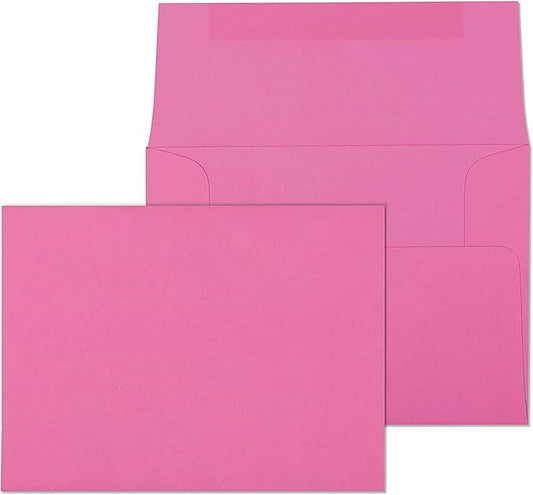 EnDoc A2 Colored Envelopes - For Invitations, Photos, Graduation, Baby Shower - 4 3/8 x 5 3/4 Inches Gummed Seal Greeting Cards Envelopes, Pink Color - 25 Pack