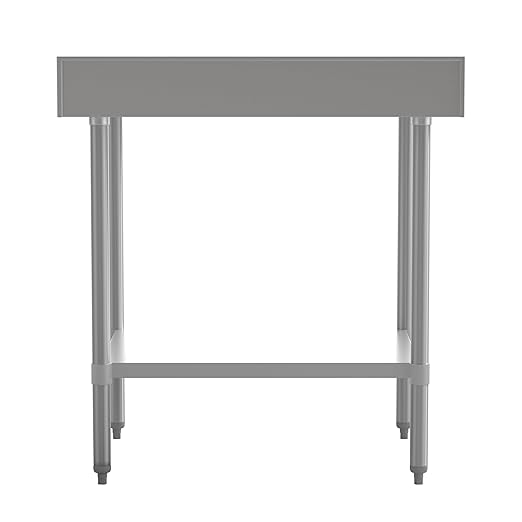 Flash Furniture Reese Commercial Stainless Steel Prep/Work Table for Back Kitchen, 430 Stainless Steel, 18 Gauge, Adjustable Shelf, 4" Backsplash, 30" x 36"