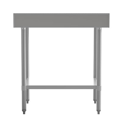Flash Furniture Reese Commercial Stainless Steel Prep/Work Table for Back Kitchen, 430 Stainless Steel, 18 Gauge, Adjustable Shelf, 4" Backsplash, 30" x 36"