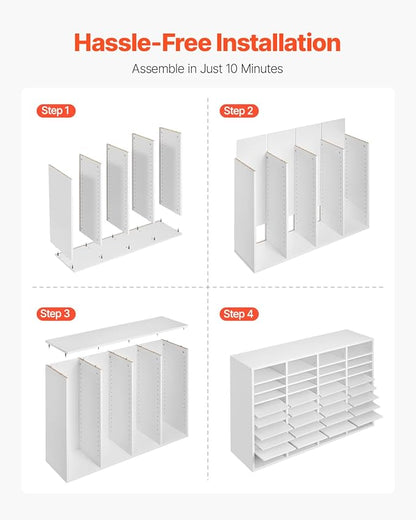 VEVOR Literature Organizer, 36 Compartments Office Mailbox with Adjustable Shelves, Wooden Mailbox Sorter Medium Density Fiberboard Office Home Classroom Storage for Files, Documents, Papers, White