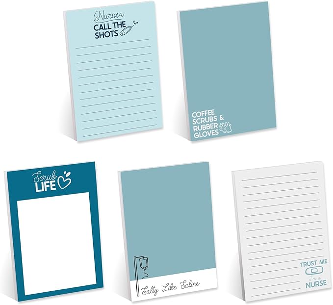 Nursing Sticky Note Pads / 4" x 6" Repositionable Snarky Medical Sticky Notes / 5 Humorous Designs / 50 Sheets Per Pad Set of 5 / Made in USA