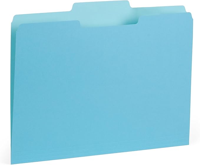 100 Blue Summit Supplies Colored File Folders - Ocean Tone Colors, 1/3 Cut Tabs, Letter Size, 11pt Durable Paper, Decorative Colored File Folders for Files, 100 Pack