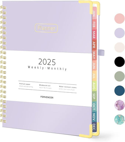 Forvencer 2025 Planner, Hardcover Weekly and Monthly Planner, January 2025 - December 2025, 6" x 8", Spiral Calendar Planner with Tabs, Exquisite Daily Organizer Notebook with Inner Pocket, Agenda Journal for Office Home School, A5 Size, Purple