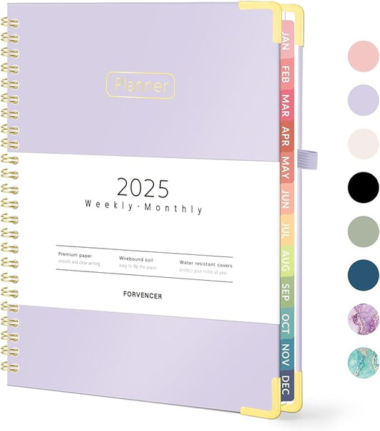 Forvencer 2025 Planner, Hardcover Weekly and Monthly Planner, January 2025 - December 2025, 6" x 8", Spiral Calendar Planner with Tabs, Exquisite Daily Organizer Notebook with Inner Pocket, Agenda Journal for Office Home School, A5 Size, Purple