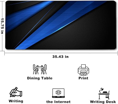 Desk Pad, Large Gaming Mouse Pad,Extended Keyboard Mouse Mat 35.4 X 15.7 Inch Desk Pad with Non-Slip Rubber Base & Stitched Edge for Computers Laptop Desk Home Office Accessories,Black Blue