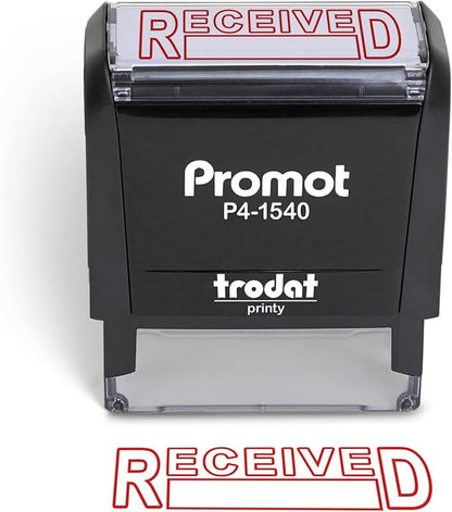 Promot Received Self Inking Rubber Stamp - Refillable Received Stamper - Business, Bookkeeping, Ordering, Accounting, Work, Office Stamps - Red Ink